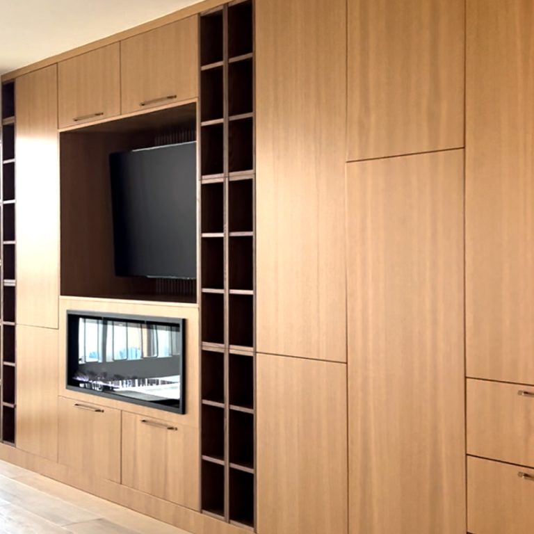 Rift White Oak living room cabinets